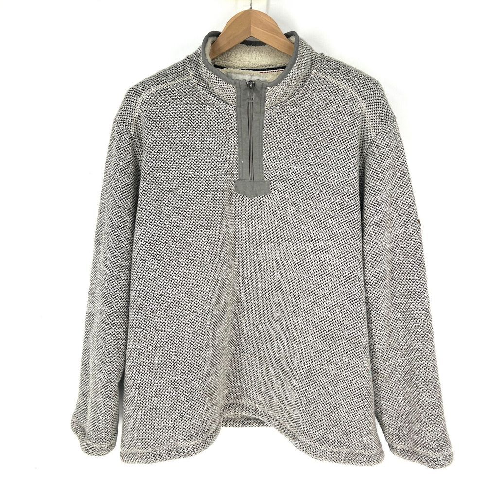 ORVIS Brighton 1/4 Zip Pullover Sweater Mens Size XXL Gray White Sherpa Lined